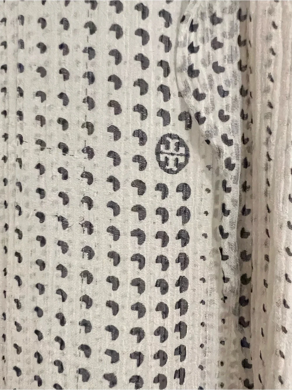 Tory Burch Cream Sheer Bow-Neck Blouse with Black Dot Stripe Logo on Buttons - Picture 8 of 13